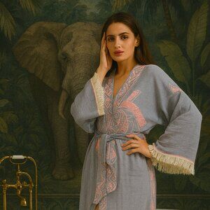 100% Cotton Robe with Gray/Pink Elephant motif